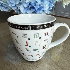 FM FATHI MAHMOUD Limoges Mug Black/Gold Trim Egyptian Hieroglyphs Made in Egypt
